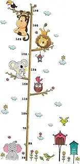 ibasenice Removable Cartoon Elephant and Lion Growth Chart Wall Decal Room Height Measurement Sticker for Nursery and Bedroom Decor Easy to Apply and Reposition