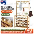 Large Wooden 5 Tiers Hat Coat Stand Clothes Shoe Rack Hanger Hooks Shelf Storage