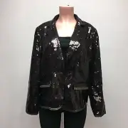 Chicos Women Brown Sparkly Full Sequins Shining Tuxe Sheron Jacket Blazer L $149