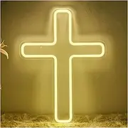 Hanging Art Neon Signs Cross LED Neon Light Sign Acrylic USB Dimmer Switch for Home Holiday Wedding Party Club Wall Art Decor Lamps 29x39 Cm