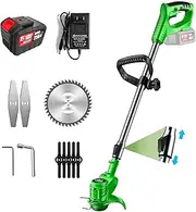 Cordless Battery Glass String Trimmer Edger,Electric Brush Cutter Corded Push Power Garden Tools Lawn Mower for Lawn Garden Field Farmland (Color : 22500 Ma 1 Battery)