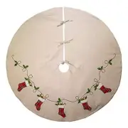 Ivory Red and Green Natural Patchwork Christmas Tree Skirt 54 Inch TS0256