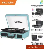 Portable 3-Speed Turntable with Bluetooth & Built-in Speakers - Aqua Turquoise