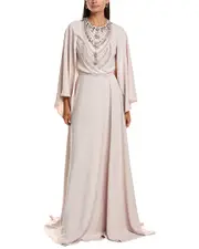 Reem Acra Draped Flutter Sleeve Gown