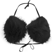 [TINAYAUE] Women's Sexy Bikini Backless Plush Bikini Removable Triangle Bikini Made of Faux Fur Underwear with V-Neck Adjustable Camisole Top for Beach Swimming Pool Music Festival