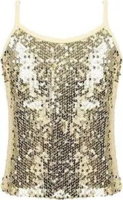 [TiaoBug] Kids Girls Spaghetti Straps Sequins Shiny Camisole Tank Top for Competition Jazz Dance Sportswear