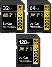 Lexar SD Professional UHS-II U3 2000X 300MB/s Flash Memory Card 64GB - 128GB AU
