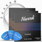 HAVENDI® Guitar Strings for classical guitar - brilliant sound quality strings made of nylon for classical guitar coated with silver (6 string set) incl. 3 picks