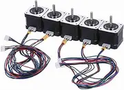 Eacam 10 Nema 17 Stepper Motor 1.8° 0.4N.M 42 * 42 * 38mm, Low Noise, 5 Lead Cables, CNC Accessory Replacement for 3D Printer, Machinery (5pcs)