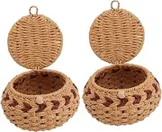 SAFIGLE 2pcs Straw Pot Go Woven Chess Container Keychain Accessories Go Board Bowl Decorative Chess Storage Jar Desktop Game Bowls with Lids Pantry Craft Grass to Weave Storage Tank