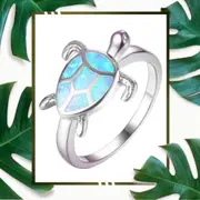8 Blue Turtle Tortoise Glitter Silver Ring Women�s Jewellery