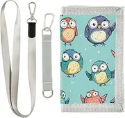 [Yoogain] Cartoon Childish Cute Owls Teal card holder wallet for men cool gifts minimalistic card wallets for men with lanyard, cartoon childish cute owls teal, 1 size, Fashion