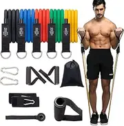 ZHIGOU 11-Piece Heavy Duty Resistance Bands Set (10-150 Lbs) with Handles, Door Anchors, Ankle Straps, Carrying Case and Poster - for Home Workouts, Muscle Training, Yoga, Pilates, for Men and Women