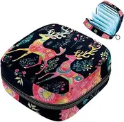 Period Bag,Sanitary Napkin Storage Bag,Christmas Floral Deer,Tampon Bag for Purse