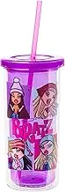 Silver Buffalo Bratz Four Square Logo Plastic Tall Cold Cup w/Lid and Straw, 20 Ounces