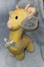 Vintage Russ Sunny Pastel Yellow Giraffe Pink Felt Dots Baby Toy Rattle Plush 9”