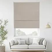 StangH 100% Blackout Magnetic Roman Shades for Windows, Cordless Natural Linen Bedroom Blind with Adhesive Thermal Insulated Window Shades for Living Dining Room, W 36 x L 72, 1 Panel