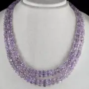 NATURAL PINK AMETHYST BEADS CARVED ROUND 2 LINE 464 CTS GEMSTONE FINE NECKLACE