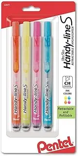 Pentel Handy-line S Retractable Highlighter, Chisel Tip, Assorted Ink Colors, 4/ Pack (SXS15BP4M)