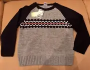 NWT Gymboree Boys Size 4 Years Navy & Gray Pullover Sweater 15% Wool Fair Isle
