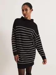Phase Eight Black Skylar Stripe Funnel Neck Jumper Dress (AM4355) | $127