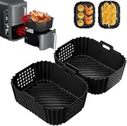 [Dzpuhuojz] 2Pcs Silicone Air Fryer Liners for Ninja Double Stack XL 9.5L Air Fryer SL400UK, Air Fryer Accessories for Foodi Max Dual Zone AF400EU / AF300EU 7.5L, Airfryer Trays for Tower Dual Baskets
