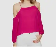$265 Nicole Miller Women's Pink Nicola Silk Cold Shoulder Blouse Top Size Large