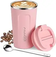 Miss Rui Coffee Cup Travel 510ml Reusable Coffee Mug Stainless Steel Insulated Tumbler with Leakproof Lid for Hot or Iced Drinks Pink