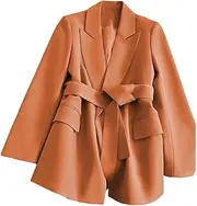 [Generic] Womens Elegant with Belt Suit Jackets Office Classic Blazer Coats No Buckle Loose Spring Casual Outerwear