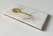 pink and gold spoon rest, handmade ceramic tile with resin and alcohol ink gift