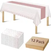Rectangle Tablecloth Cover 12 Pack Disposable Plastic - Elegant Pink And White