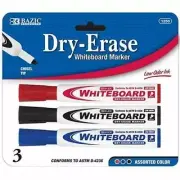 3pk BAZIC Whiteboard Marker Pens White Board Easy Wipe Bullet Tip Gifts