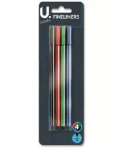 4Pc ASSORTED COLOUR FINELINER PEN SET Blue/Red/Green/Black Ink Precision Drawing