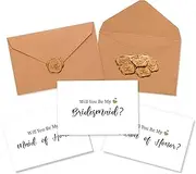 Fuutreo 11 Sets Bridesmaid Proposal Cards Set Will You Be My Bridesmaid Cards Bridal Party Proposal Envelopes Wax Stickers for Sister Family Wedding(Simple Style)