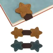 2pcs Magnetic Bookmarks, Star Leather Magnetic Bookmark, Dark Blue+Light Brown