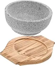 DINHEAROM 1Set Korean Bibimbap Bowl Reusable Stone Serving Bowl with Tray and Heat Retaining for Korean Cuisine Easy to Clean for Hotpot and Serving Dishes
