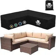 ClawsCover V-Shaped Outdoor Patio Sectional Sofa Covers Waterproof Heavy Duty Rip-Stop Anti-UV Oxford Cloth Patio Furniture Couch Cover Protector,6 Windproof Straps,Air Vent,100" L/100 Lx 32" Dx31 H