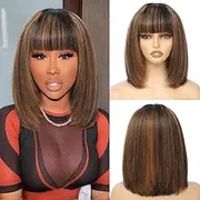 Beaurocks Bob Human Hair Wig Advantage: Machine Made Glueless Wigs with Cute Bangs, 100% Human Hair, No Lace, Natural and Healthy Looking