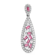 Pure Serenity 14k White Gold 7/8 Ct. Lab Grown Diamond VS/SI+ G+ and Lab Created Pink Sapphire Teardrop Dangle Pendant