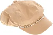 [LIFKOME] Fashion Beret Hat Newsboy Cap with Faux Pearl Chain Casual Beret Hat for Outdoor Coffee