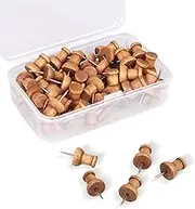 120 Pcs Wood Push Pins, Walnut, Standard, Wooden Thumb Tacks Decorative for Cork Boards Map Photos Calendar and Home Office Craft Projects with Box