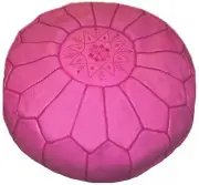 Moroccan Pouf Footstool Unstuffed Ottoman Poof Handmade Leather Genuine Magenta