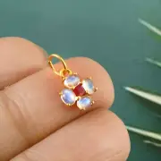 Natural Rainbow Moonstone Or Ruby Charm Pendant, 18k Solid Gold Moonstone Charm