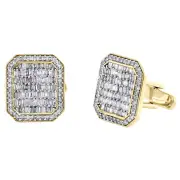 10K Yellow Gold Baguette Diamond Geometric Octagon Frame Cuff Links 1.25 Ct.