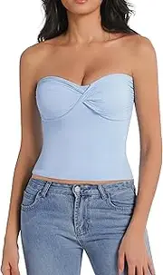 [Abonlen] Tube Tops for Women Twist Knot Summer Going Out Crop Tops Backless Strapless Bandeau Tops Y2K Basic