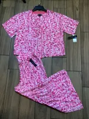 Donna Karan Sleep Set Modal Knit Size XL Short Sleeve Top Capri Pant Pink Floral