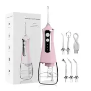 Smart Dental Water Jet Flosser Oral Irrigator Portable Rechargeable 3 Modes for Teeth Whitening Waterproof 300ml Tank 5 Nozzles
