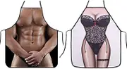 Funny Gag Sexy Bikini Aprons - 2 Pack Waterproof Novelty Kitchen Cooking Party Apron for Couples - Naked Man & Bikini Girl (Black Man+Lace Lady)