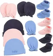 [Vaguelly] 3 Sets Hats Gloves Newborn Mittens for Girl Newborn Hat Newborn Socks Girl Hat for Girl Socks Mittens for Boy Hat for Newborn Girl Hat Socks Cotton