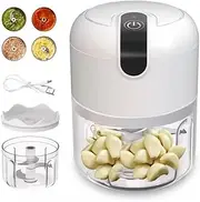 Mini Electric Food Processor, USB Rechargeable, Multi-functional Garlic Chopper with Accessories, White